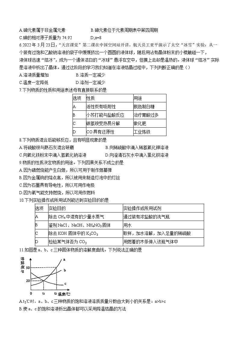 2022年广东省广东实验中学中考二模化学试题 (word版无答案)第2页