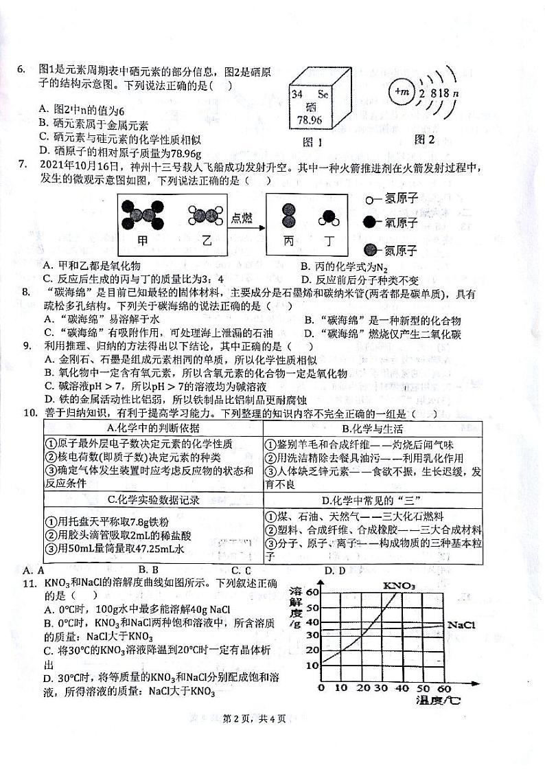 2022年安徽省学业水平测试模拟卷化学第2页