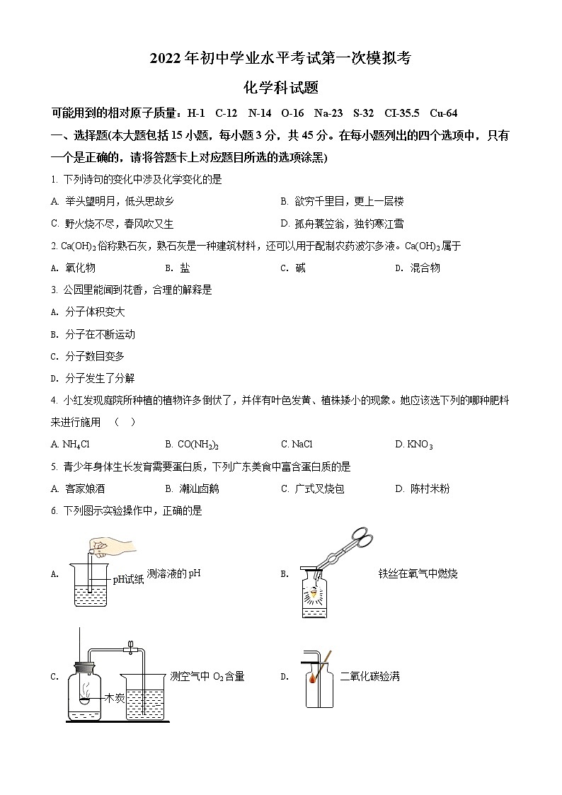 2022年广东省揭阳市揭东区中考一模化学卷及答案（文字版）01