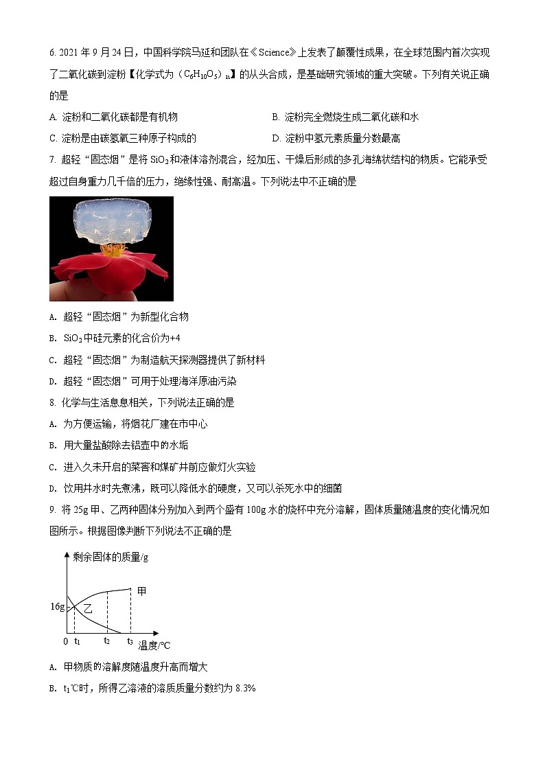 2022年安徽省马鞍山二中实验学校中考一模化学（试卷）第2页