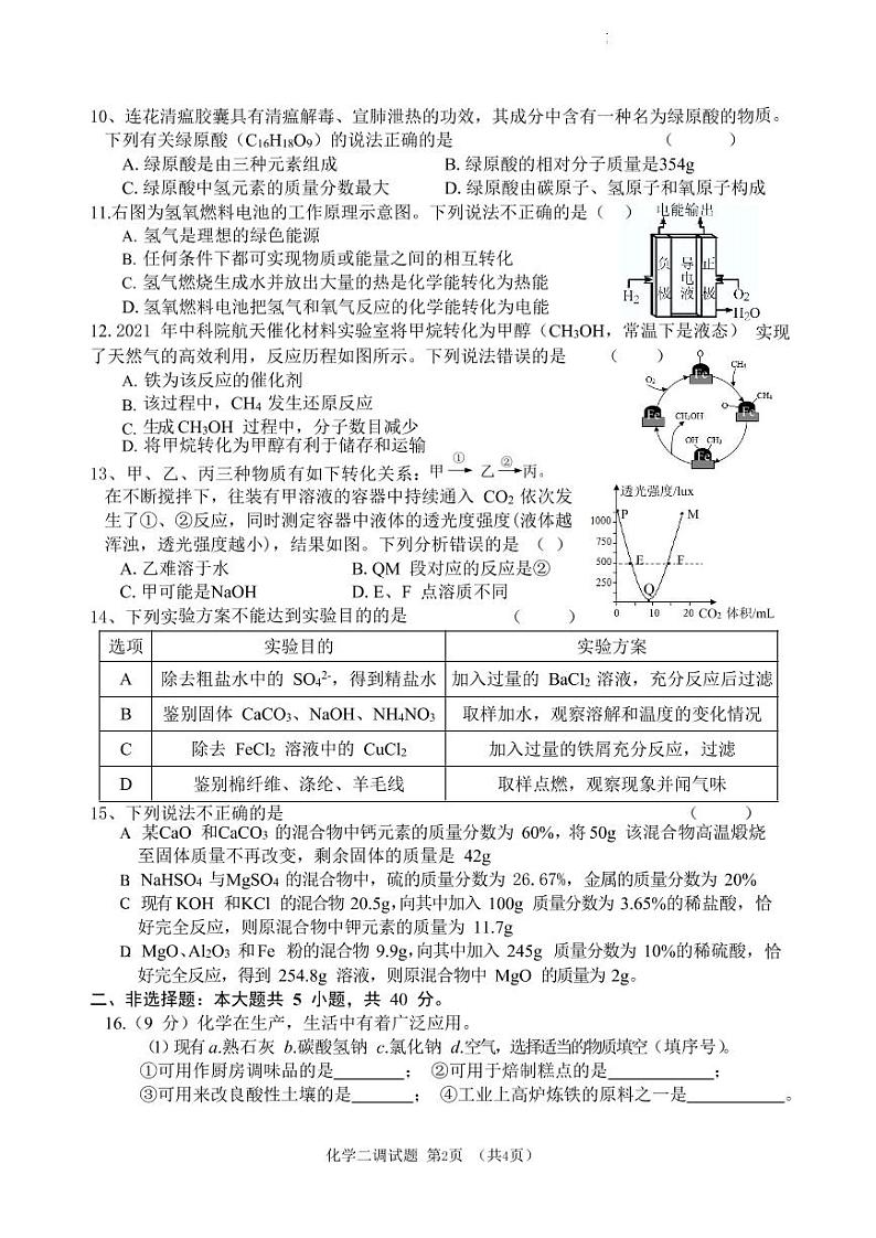 【滨海】初三二模化学试卷（22年5月）第2页