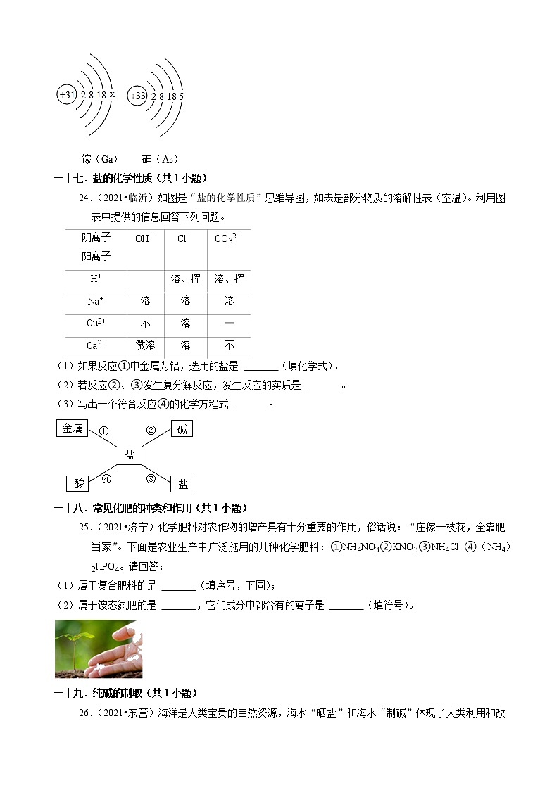 山东省16市2021年中考化学真题知识分类汇编03