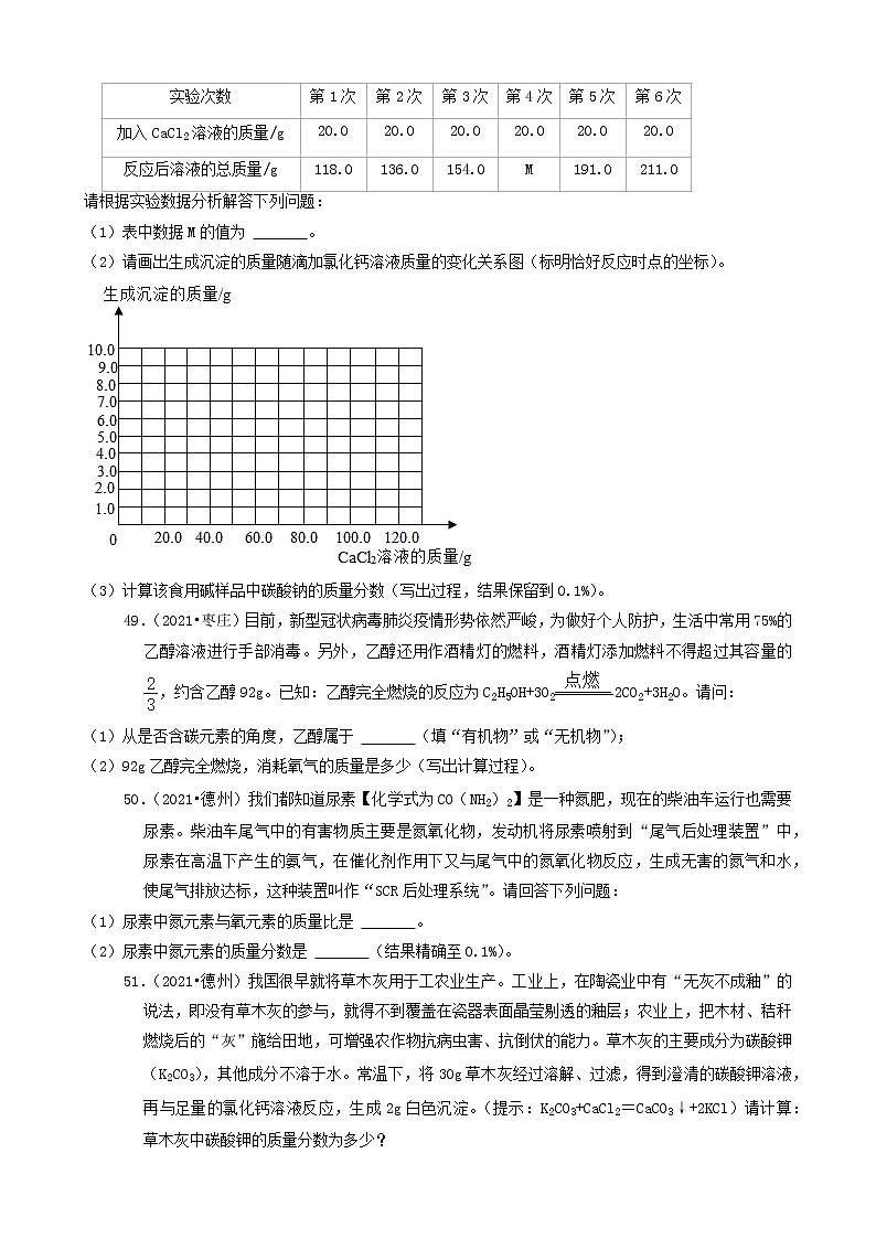 山东省16市2021年中考化学真题知识分类汇编03