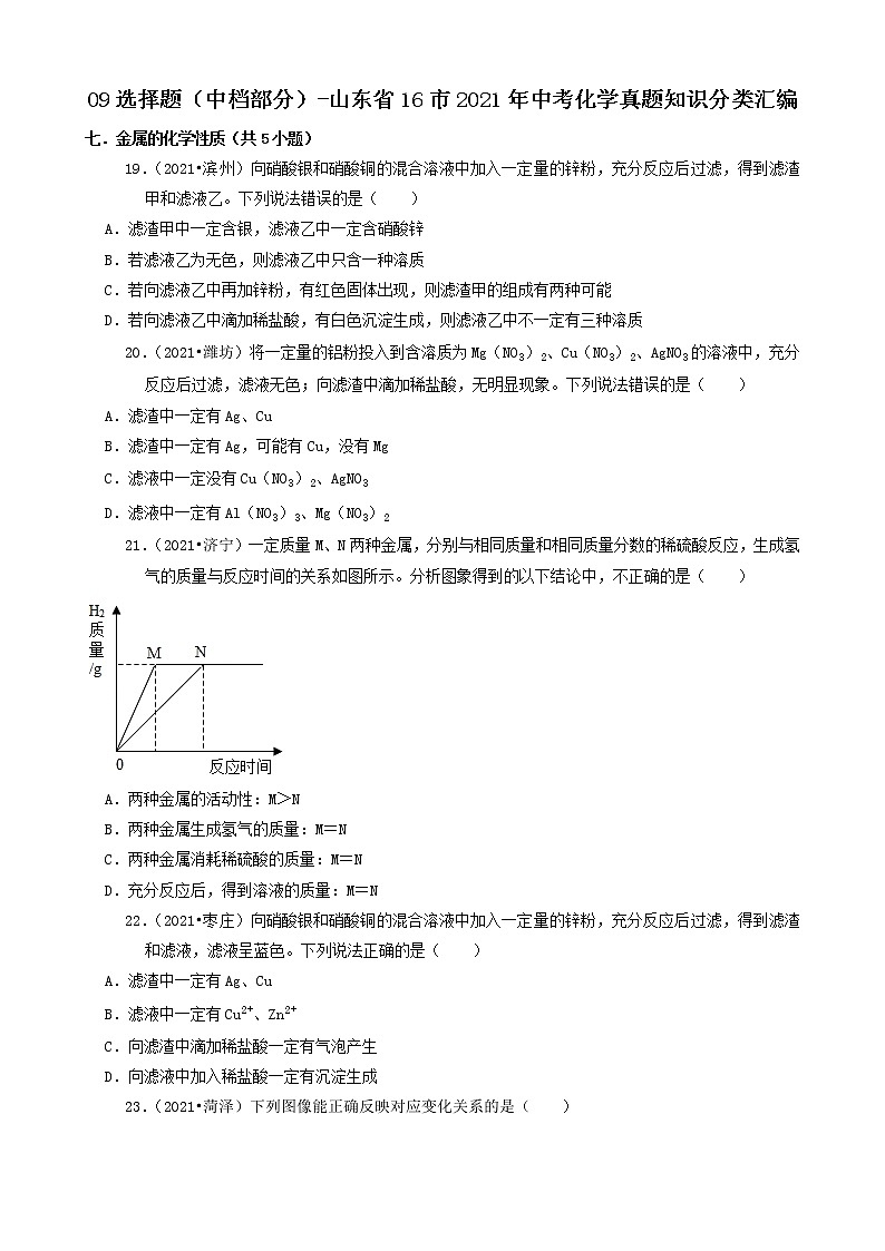 山东省16市2021年中考化学真题知识分类汇编01