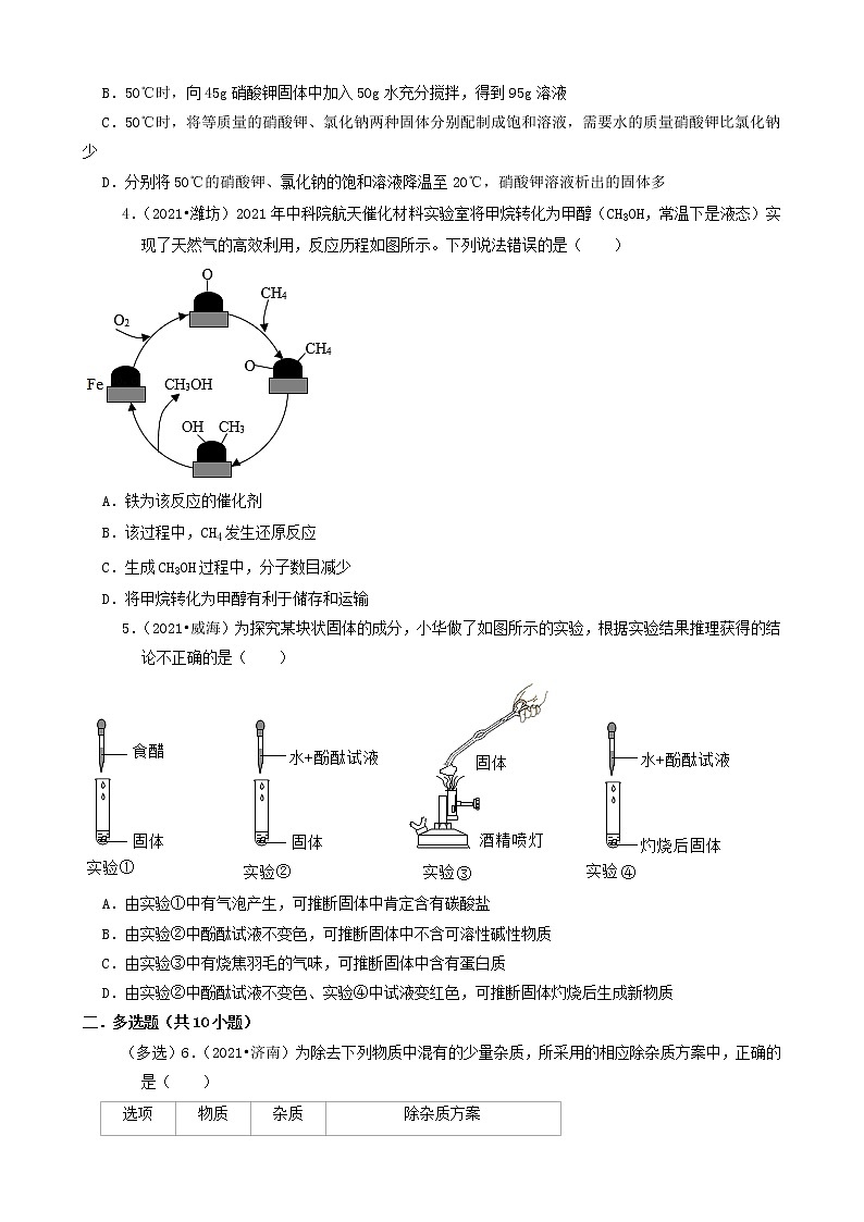 山东省16市2021年中考化学真题知识分类汇编02