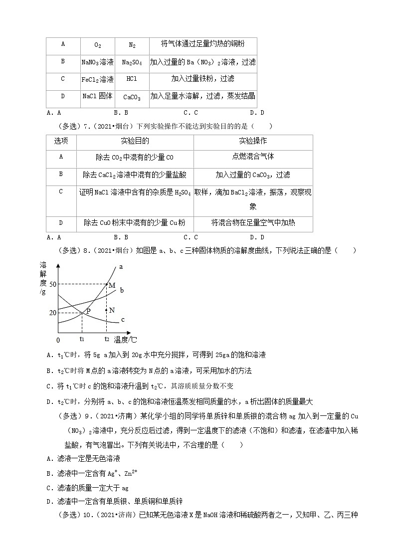 山东省16市2021年中考化学真题知识分类汇编03