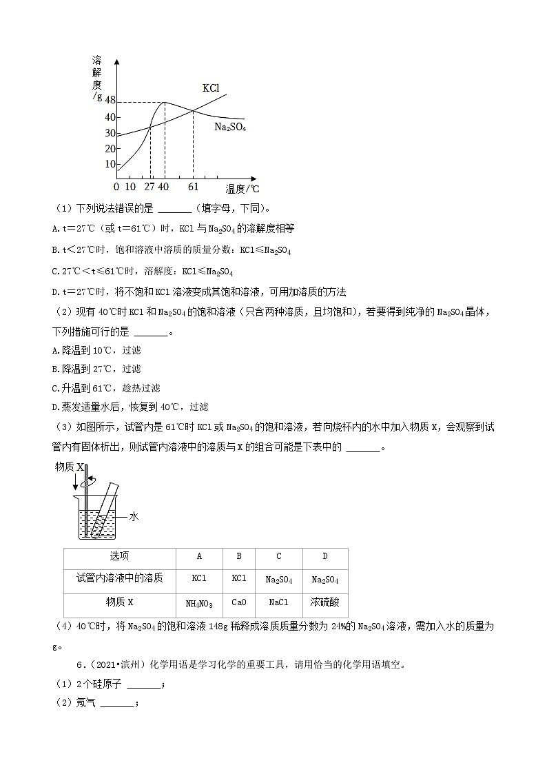 山东省16市2021年中考化学真题知识分类汇编02
