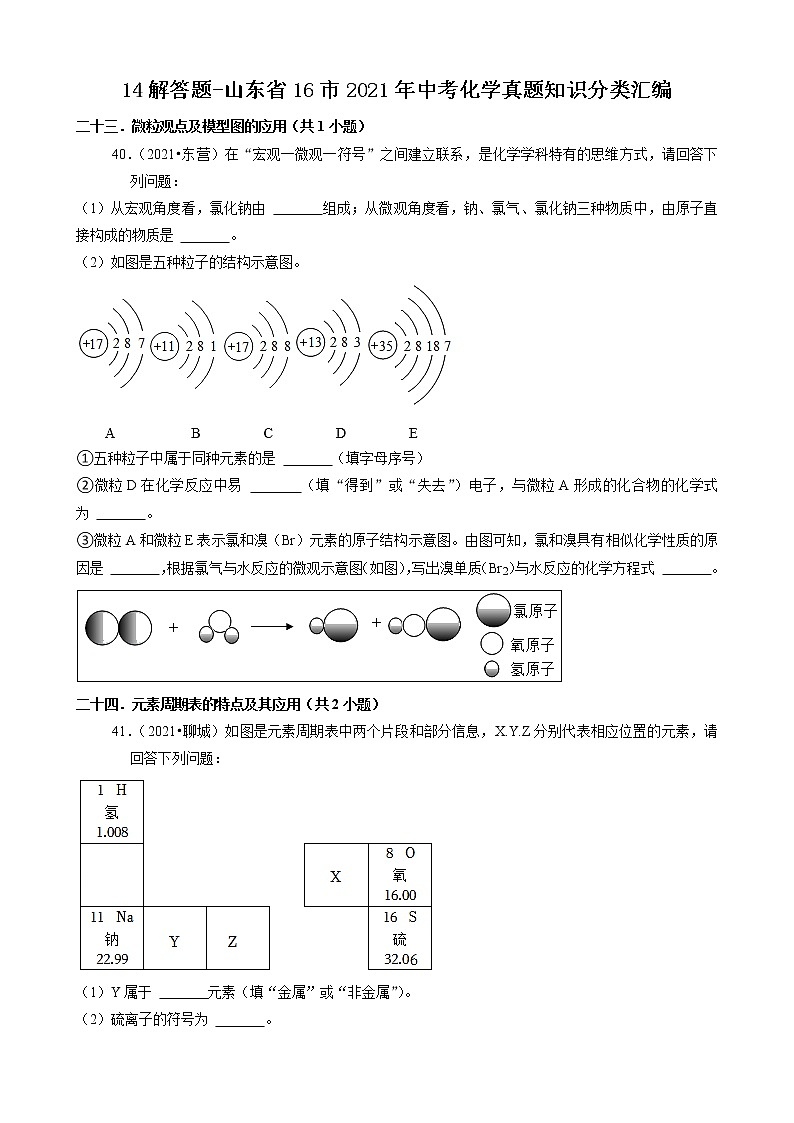 山东省16市2021年中考化学真题知识分类汇编01