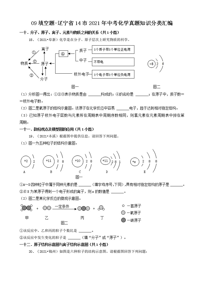 辽宁省14市2021年中考化学真题知识分类汇编01