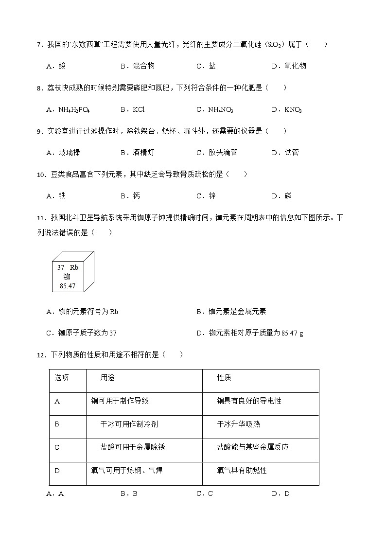 广东省汕尾市2022年中考二模化学试题及答案第2页