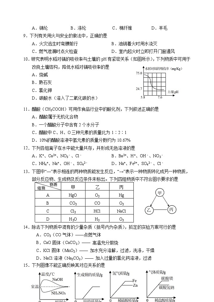 2022年江苏省南京市中考模拟化学试卷(word版含答案)第2页