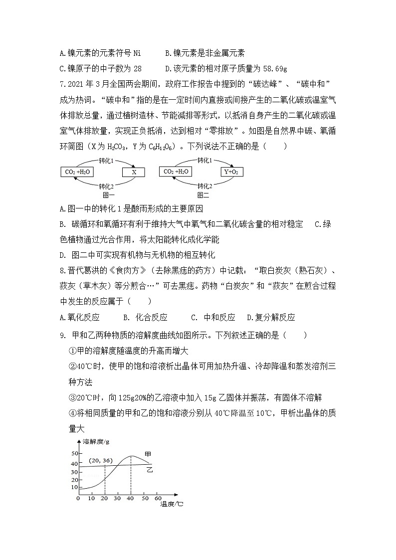 2022年甘肃省兰州市中考模拟化学试卷(三)(word版含答案)第2页