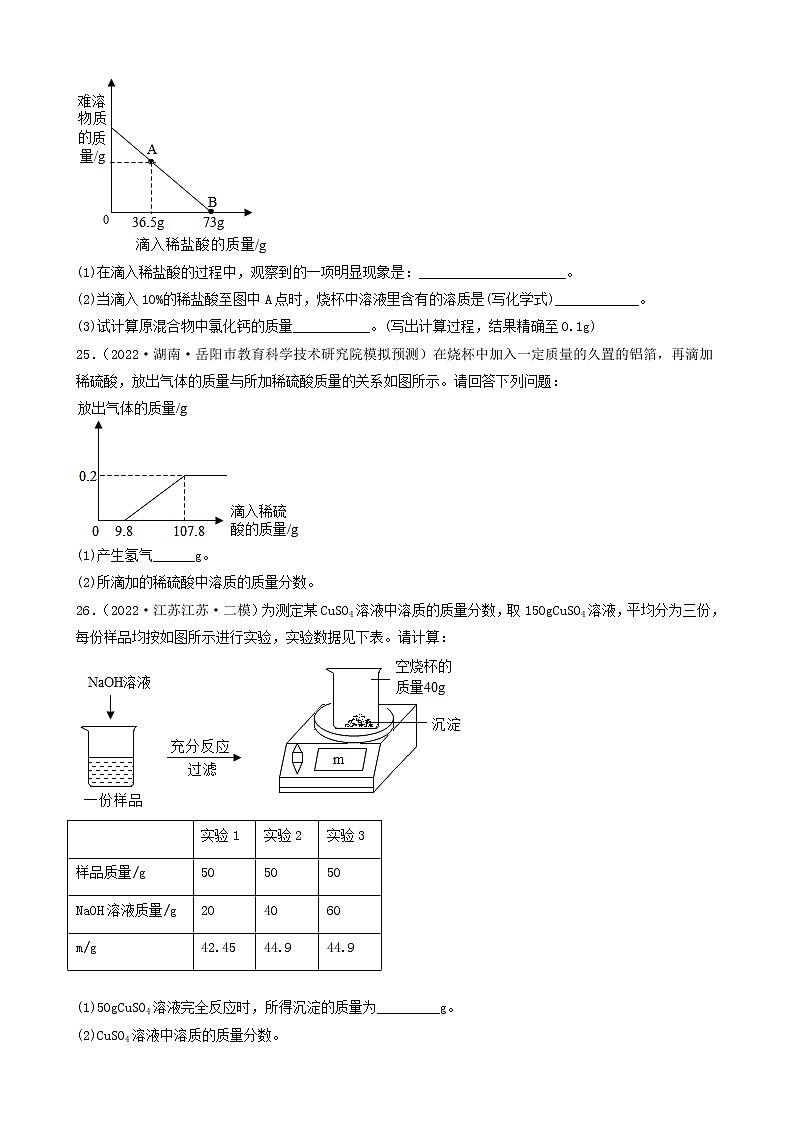 2022年中考化学冲刺复习-计算题之溶液和化学方程式的有关计算（提升题）②第2页