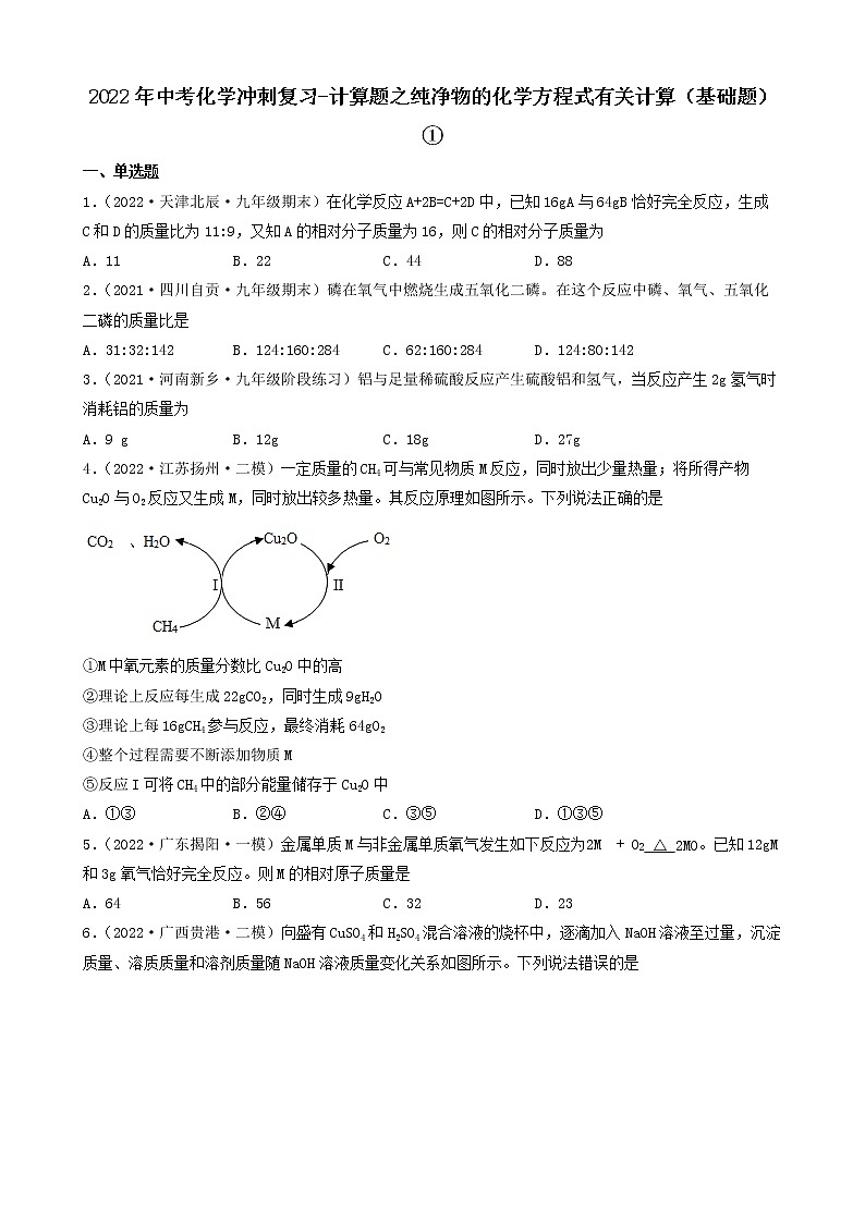 2022年中考化学冲刺复习-计算题之纯净物的化学方程式有关计算（基础题）①第1页