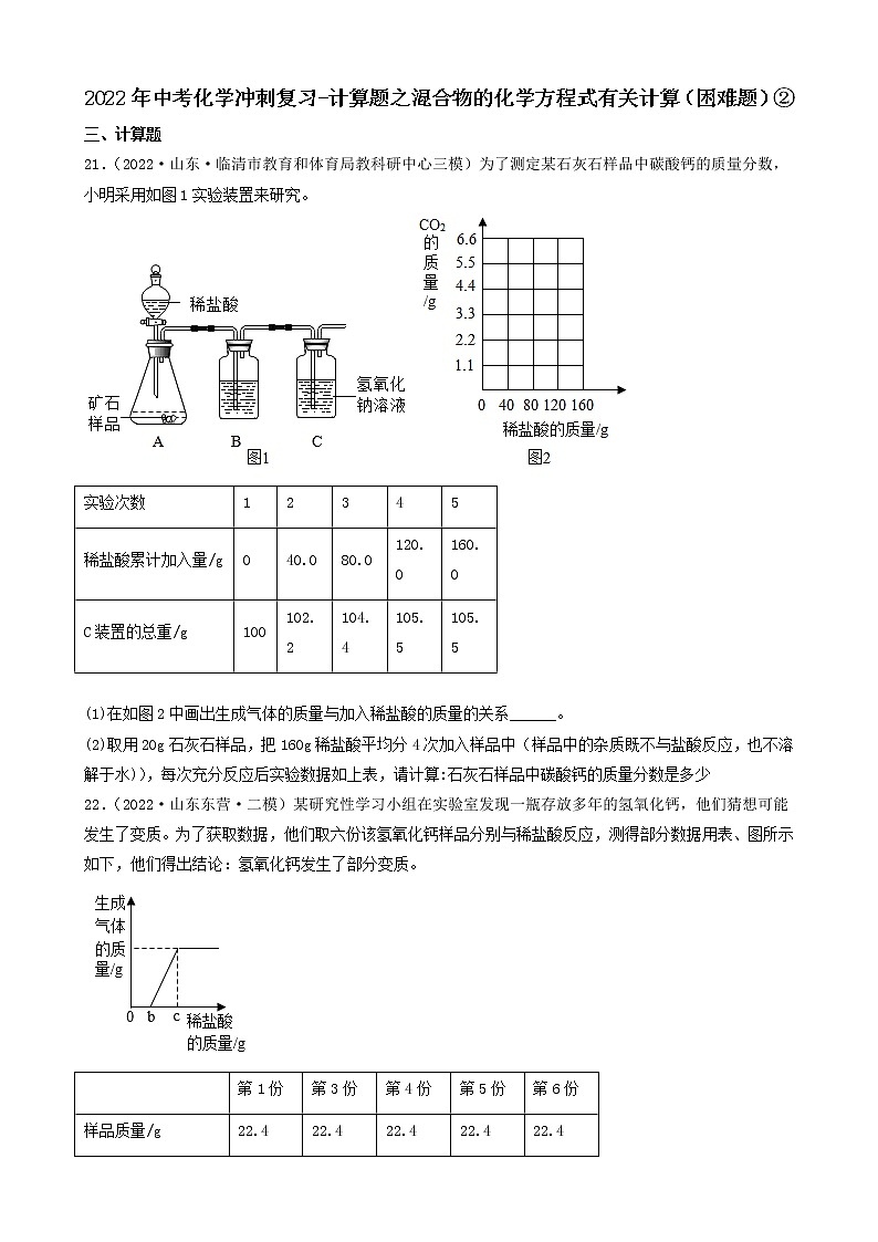 2022年中考化学冲刺复习-计算题之混合物的化学方程式有关计算（困难题）②第1页