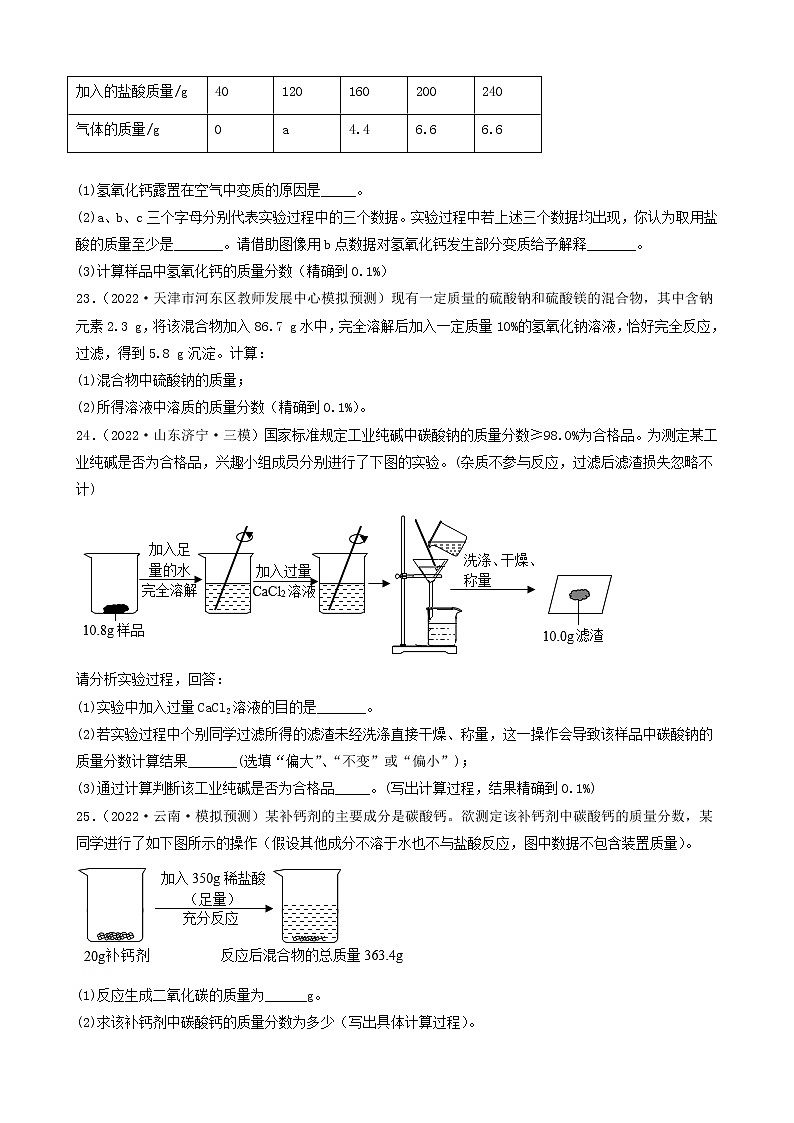 2022年中考化学冲刺复习-计算题之混合物的化学方程式有关计算（困难题）②第2页