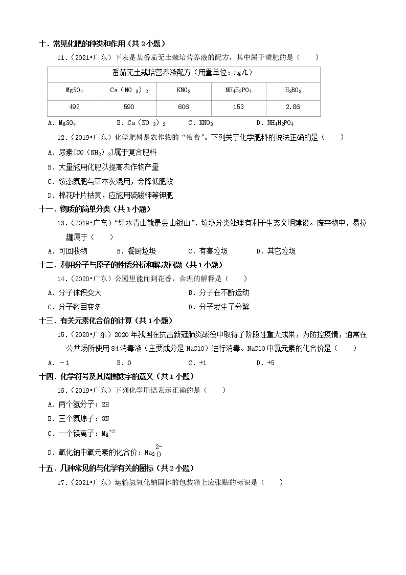 选择题② 广东省卷三年（2019-2021）中考化学真题知识分类汇编(含答案)第3页