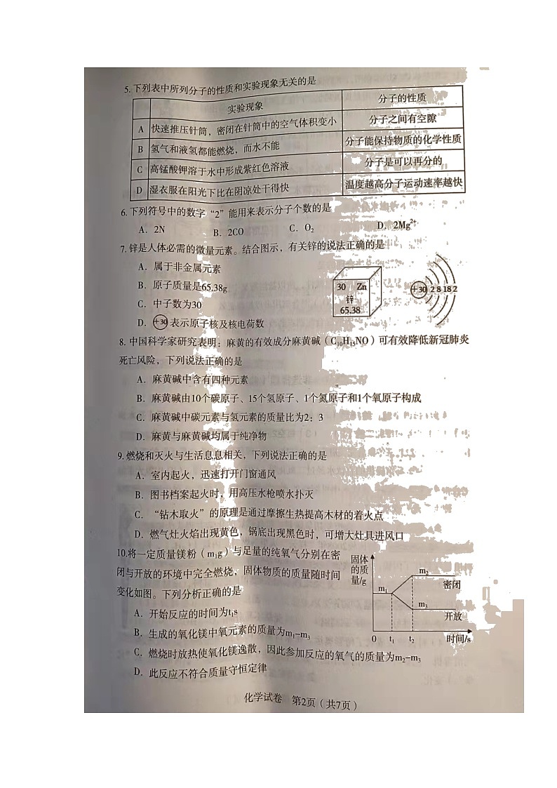 2022年辽宁省沈阳市沈河区九年级中考模拟考试化学试题（含答案）02