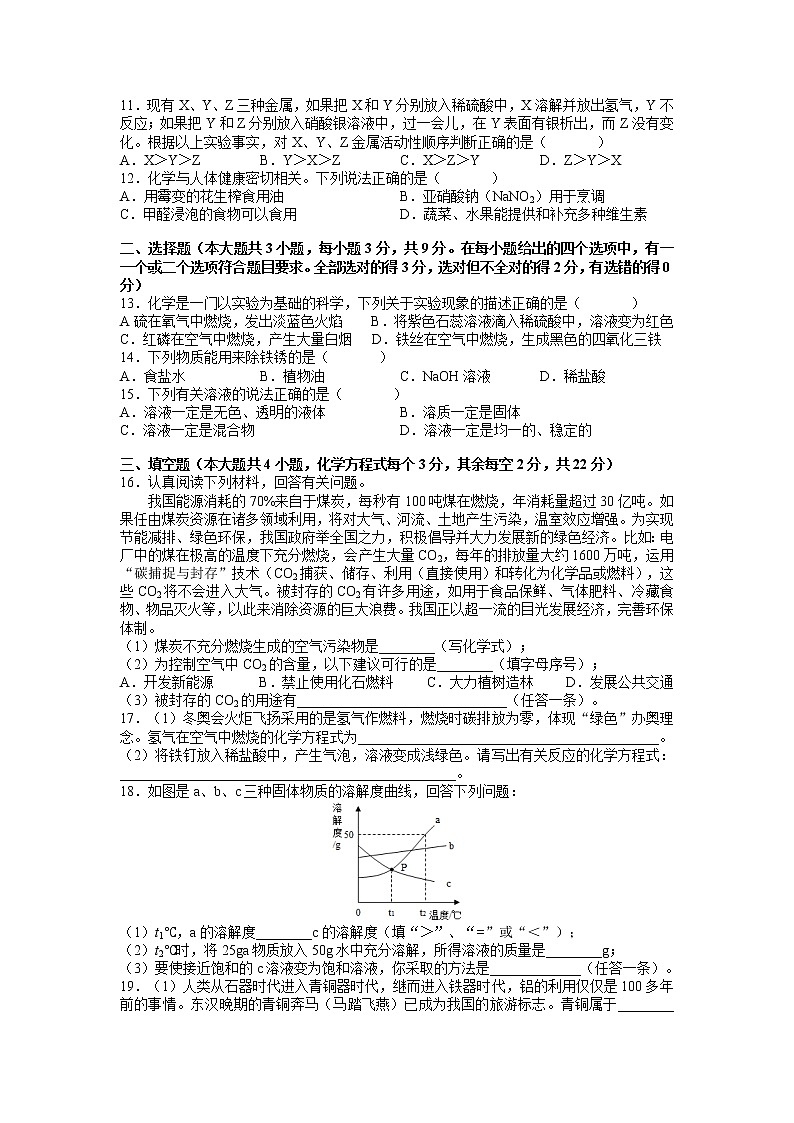 2022年湖南省长沙市中学九年级中考全真模拟考试化学试题（word原卷）第2页
