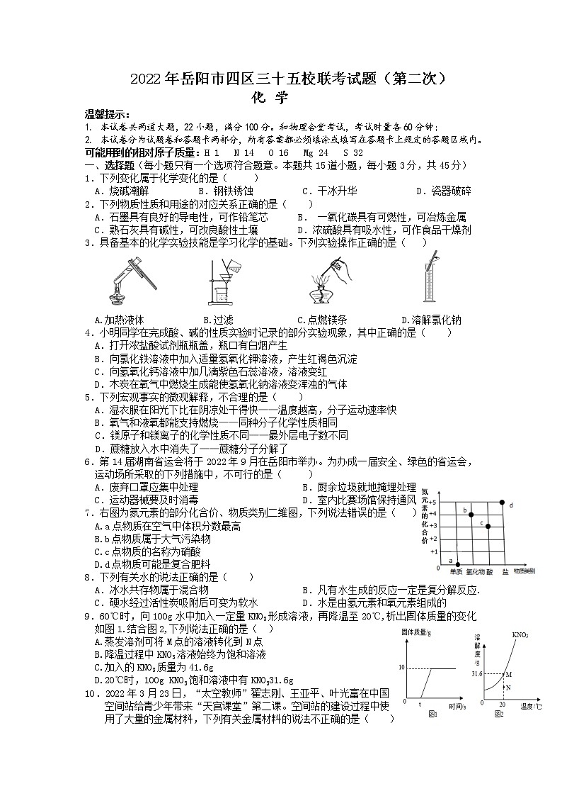 2022年湖南省岳阳市四区三十五校中考模拟（第二次）化学试题（无答案）01