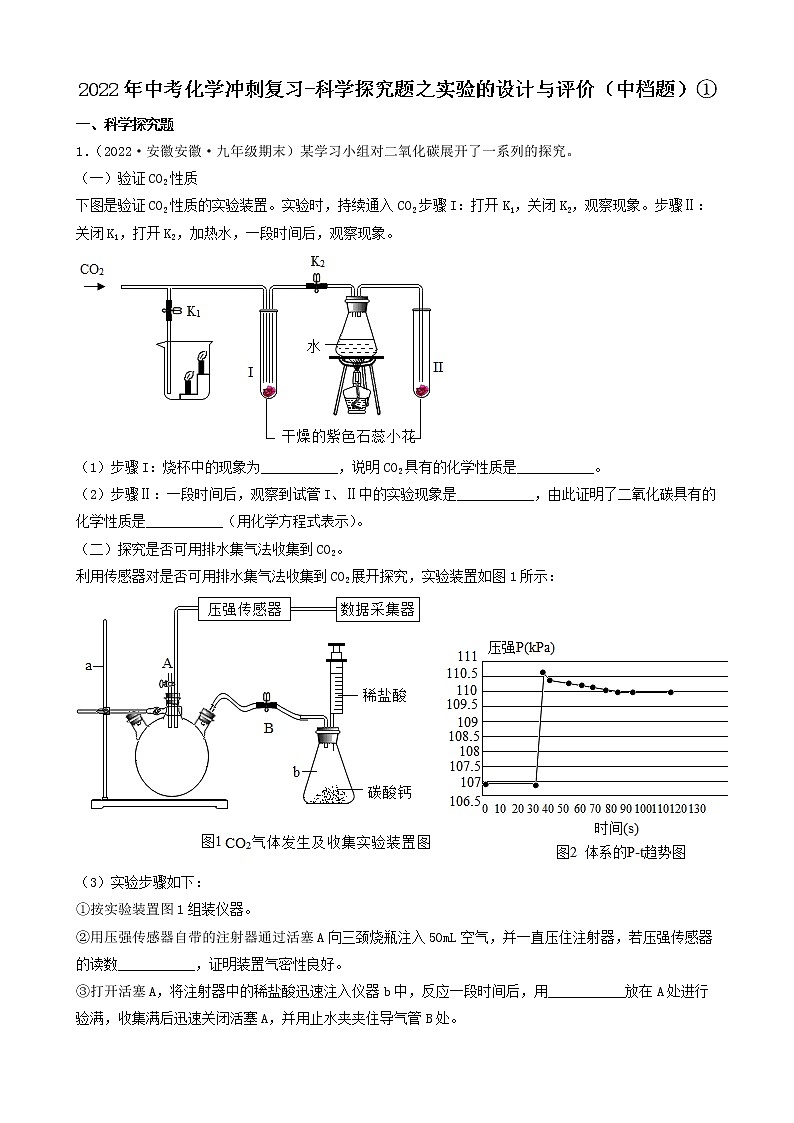 2022年中考化学冲刺必刷100题-科学探究题之实验的设计与评价（中档题）①第1页