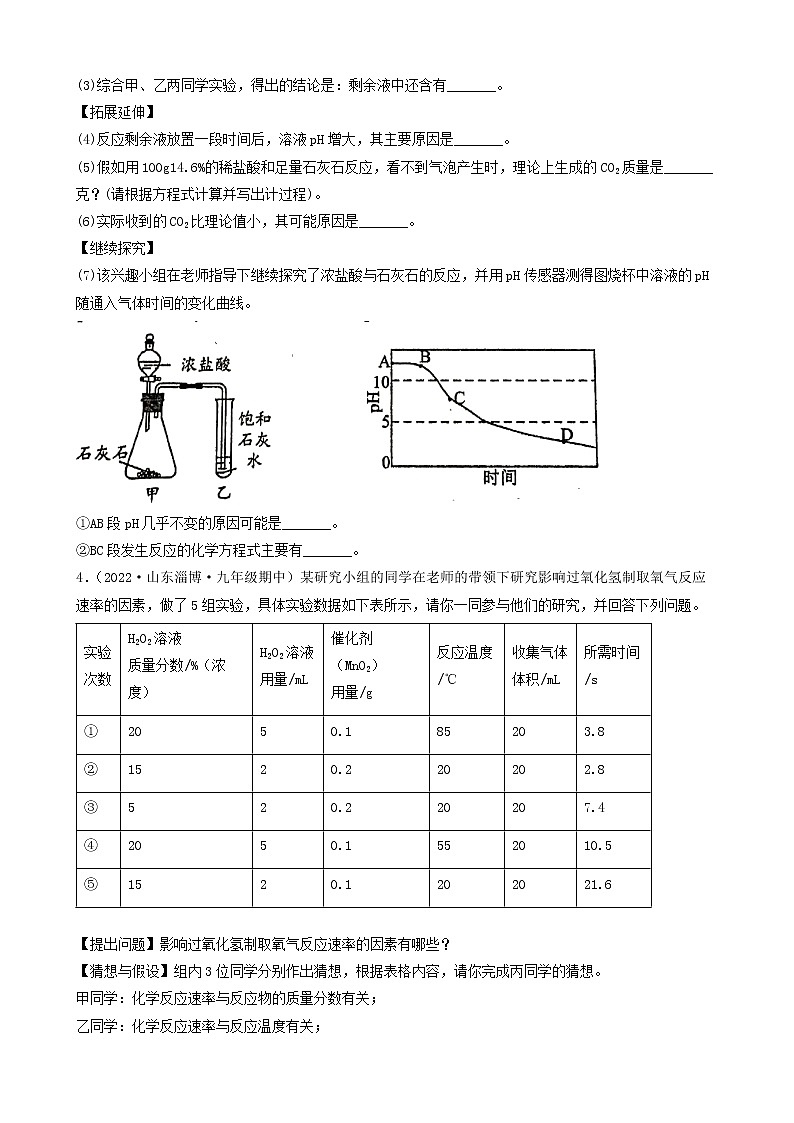 2022年中考化学冲刺必刷100题-科学探究题之实验的猜想与假设①第3页