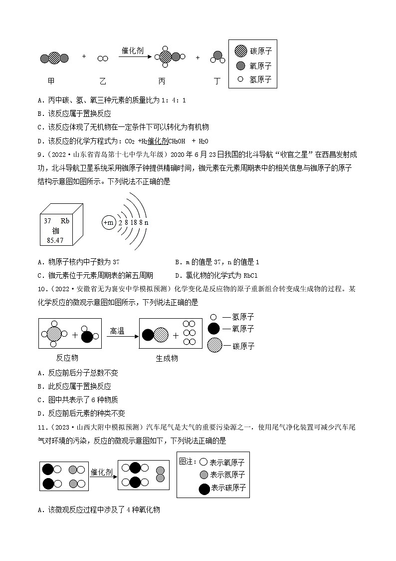 2022年中考化学冲刺复习-微观示意图分析（中档题）①第3页