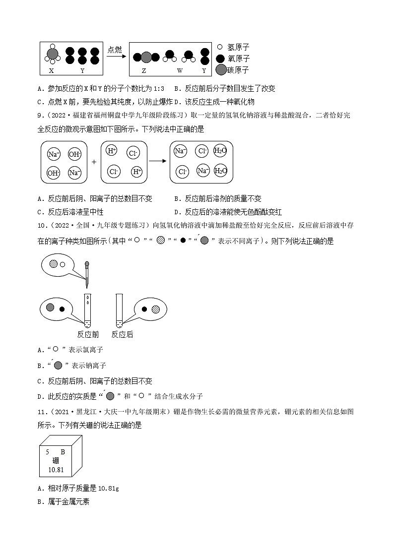 2022年中考化学冲刺复习-微观示意图分析（基础题）①第3页