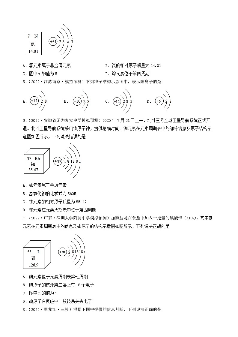 2022年中考化学冲刺复习-离子、原子结构示意图（中档题）①第2页