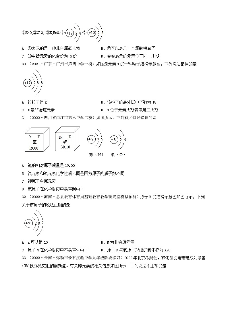 2022年中考化学冲刺复习-离子、原子结构示意图（中档题）②第2页