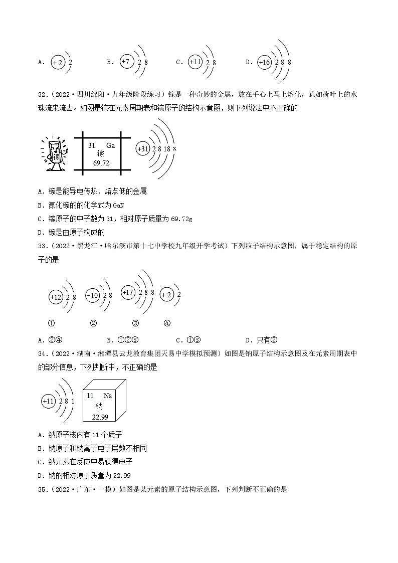 2022年中考化学冲刺复习-离子、原子结构示意图（基础题）②第2页