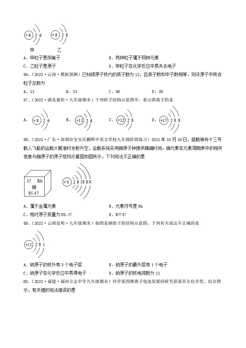 2022年中考化学冲刺复习-离子、原子结构示意图（基础题）③第2页