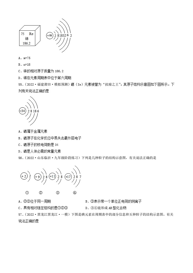 2022年中考化学冲刺复习-离子、原子结构示意图（基础提升题）③第2页