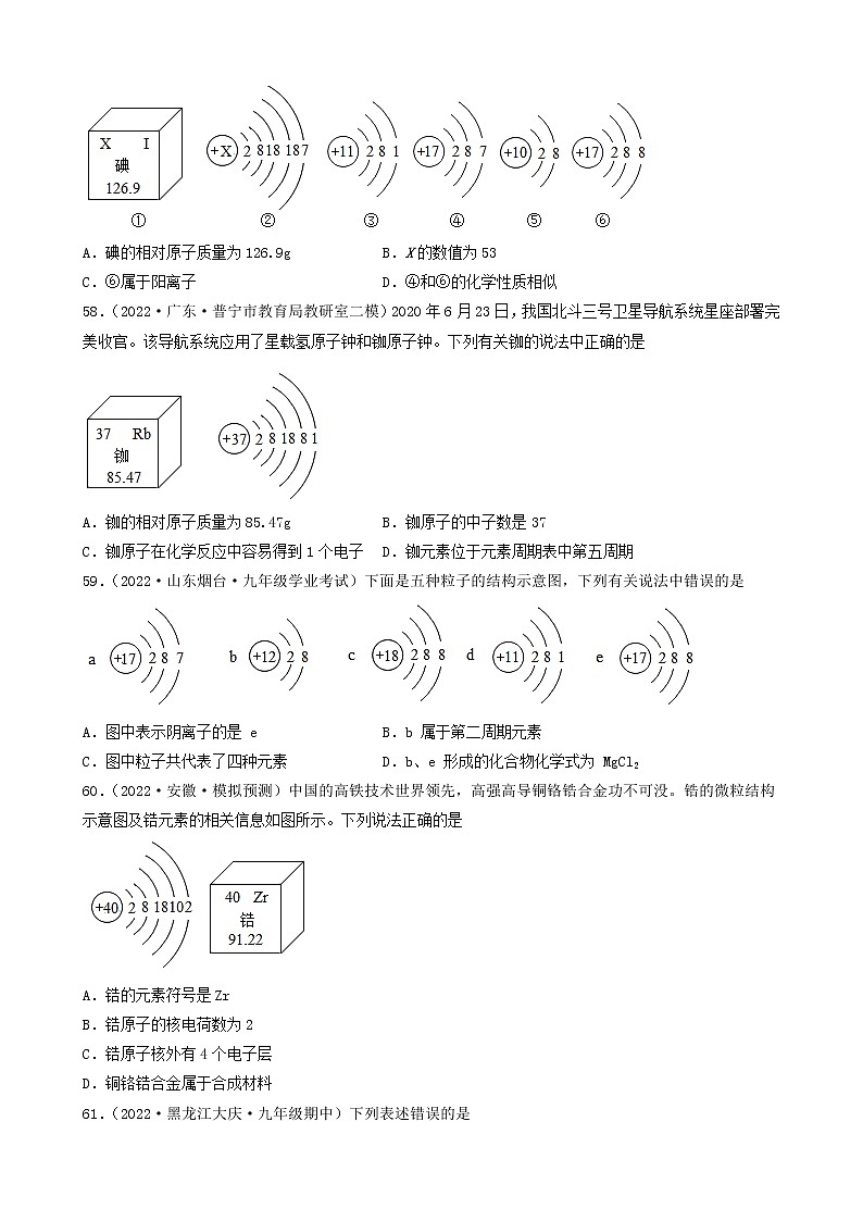 2022年中考化学冲刺复习-离子、原子结构示意图（基础提升题）③第3页