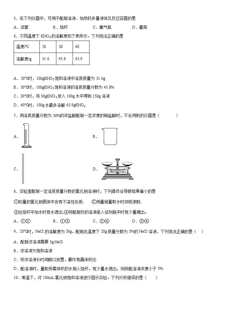 2022年中考化学冲刺专题---溶液测试题第2页