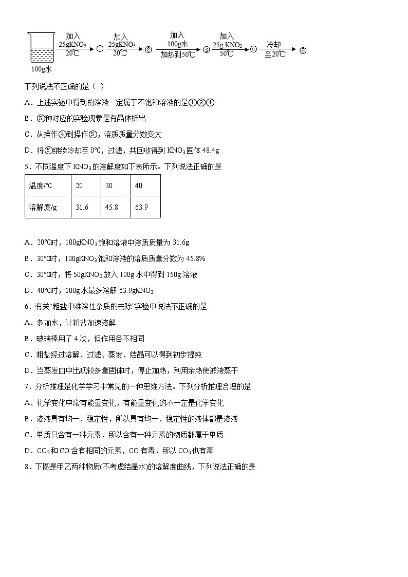 2022年中考化学冲刺专题---溶解现象测试题第2页