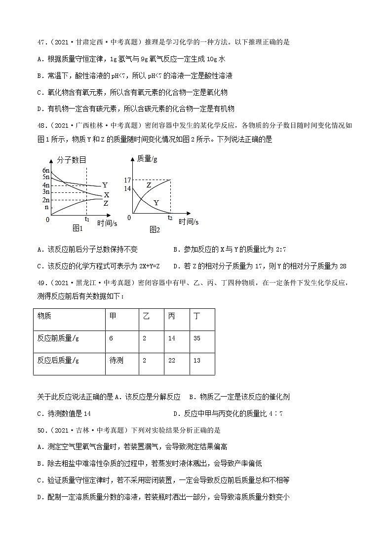 质量守恒定律-三年（2019-2021）中考真题化学100题分项汇编（全国通用）03