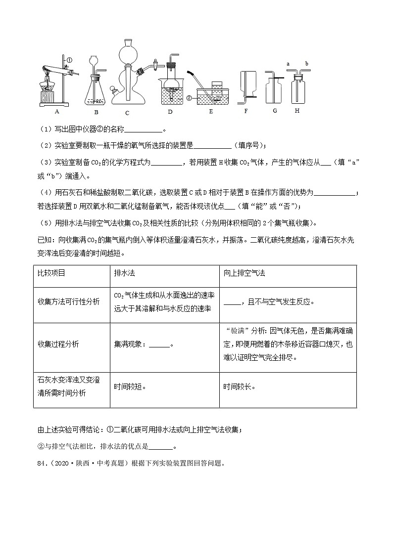 气体的制取和净化-三年（2019-2021）中考真题化学100题分项汇编（全国通用）02