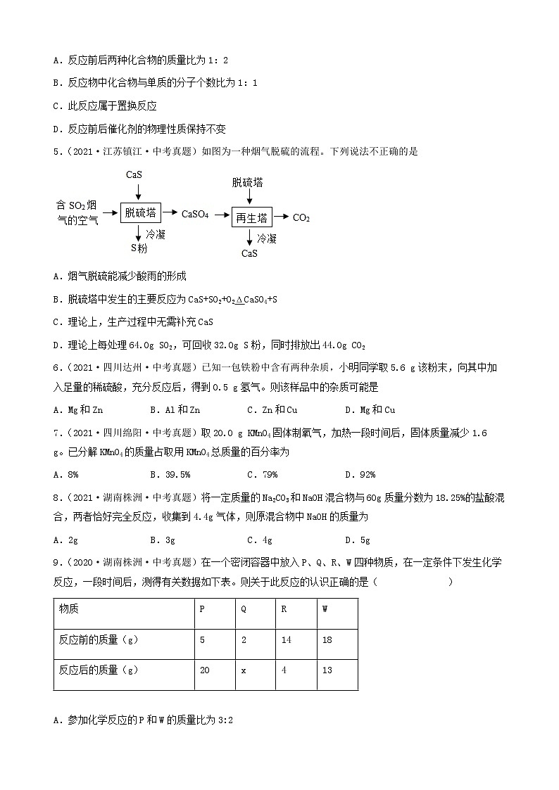 化学方程式有关计算-三年（2019-2021）中考真题化学100题分项汇编（全国通用）02