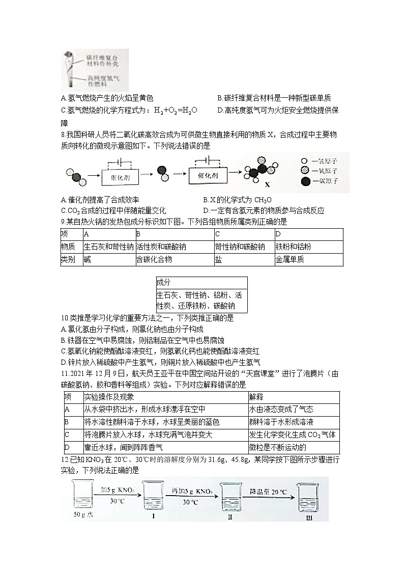2022年安徽省中考真题化学卷无答案（文字版）第2页