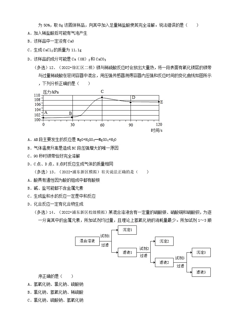 05多选题&填空题-上海市2022年中考化学模拟卷&诊断卷知识点分类汇编第3页