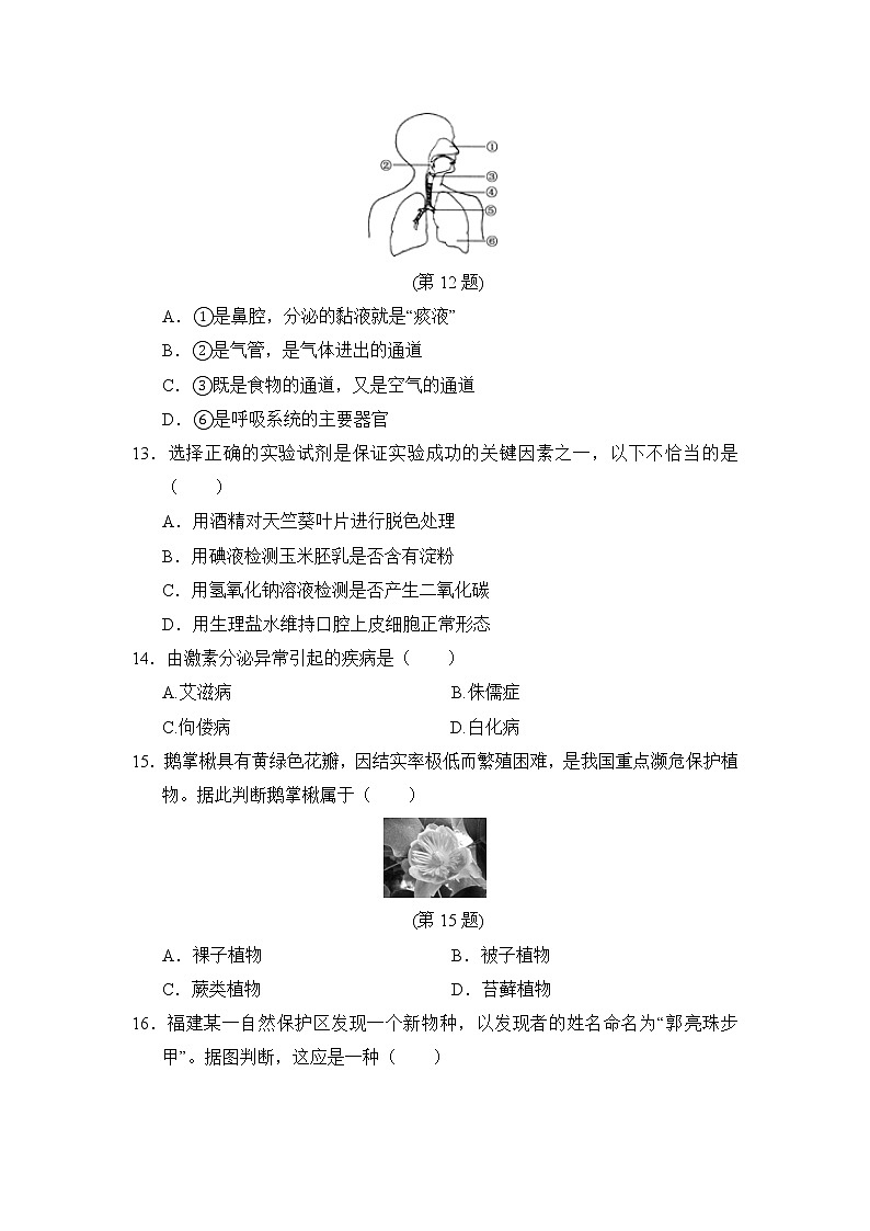 2022年福建省中考生物模拟卷(word版含答案)第3页
