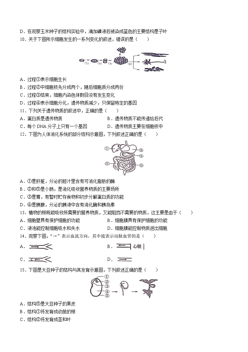 2022年江苏省宿迁市泗阳县中考三模生物试题(word版含答案)02