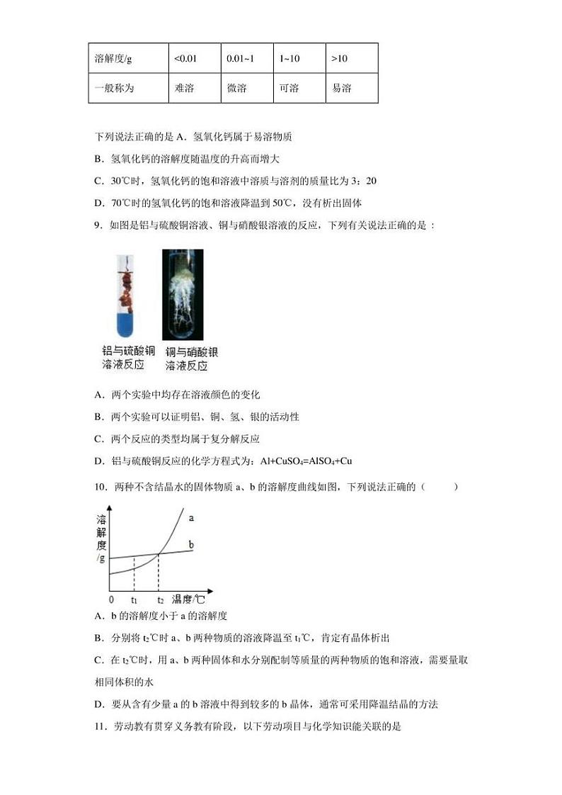 2022年安徽省滁州市定远县九梓学校中考适应性考试化学试题(含答案)第3页