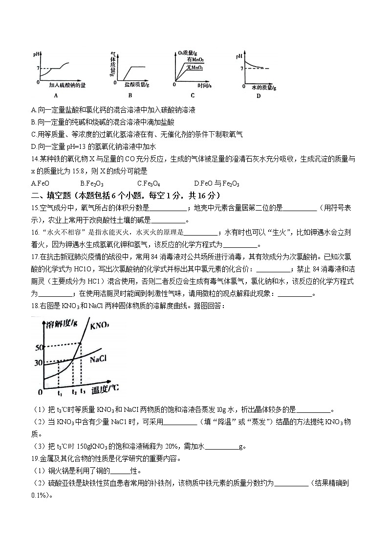 2022年河南省九年级初中毕业生中考适应性密押四化学试题(word版含答案)第3页