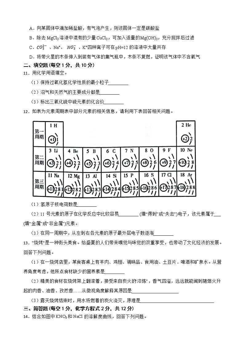 2022年九年级第三次模拟测试化学试题(含解析答案)第3页