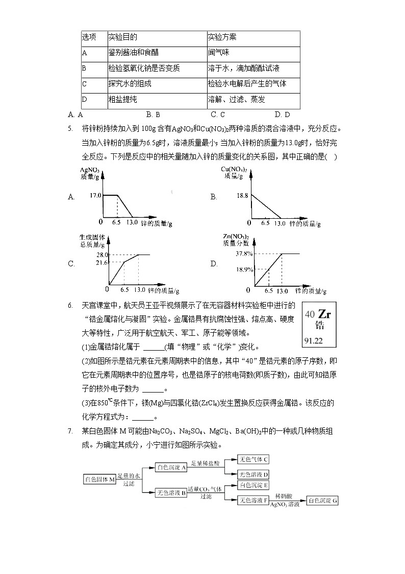2022年浙江省宁波市中考化学试卷（包含答案解析）02