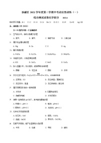 2022年上海市杨浦区初三6月线下中考二模化学试卷（含答案）