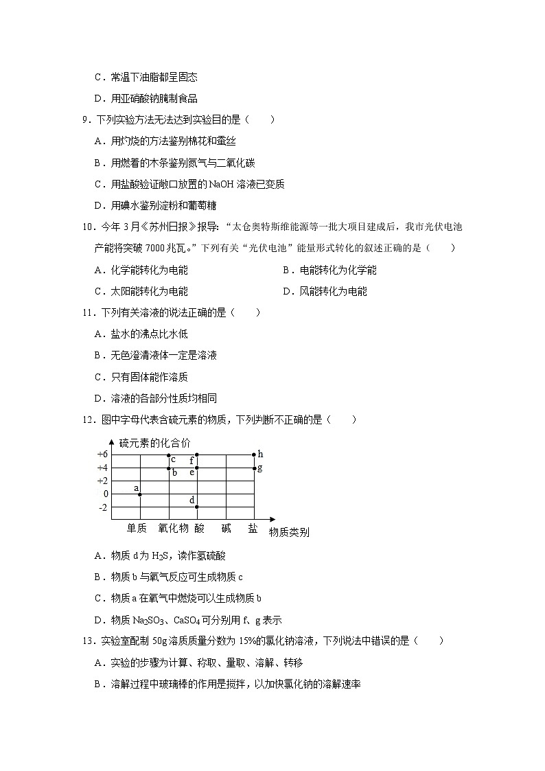 沪教版化学九年级下册  期末测试卷8（含答案）02