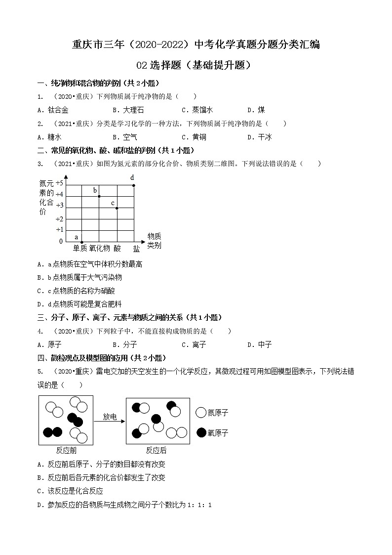 02选择题（基础提升题）重庆市三年（2020-2022）中考化学真题分题分类汇编（共30题）01